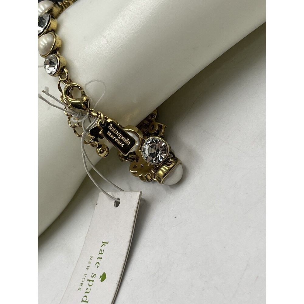 Kate Spade‎ NY Gold Plated Crystals White Faux Pearls Pick a Pearl Bracelet New - Picture 5 of 16